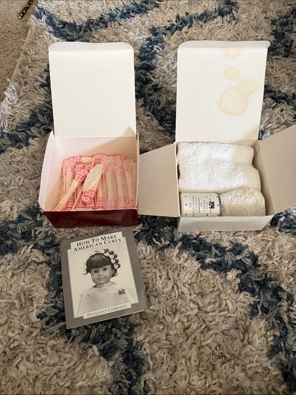 Vintage doll hair curlers, and original American girl, doll doll cleaning powder